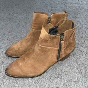 PAUL GREEN PANDORA Cognac Suede Side Zip Stacked Heel Booties  UK 7.5 = US 10